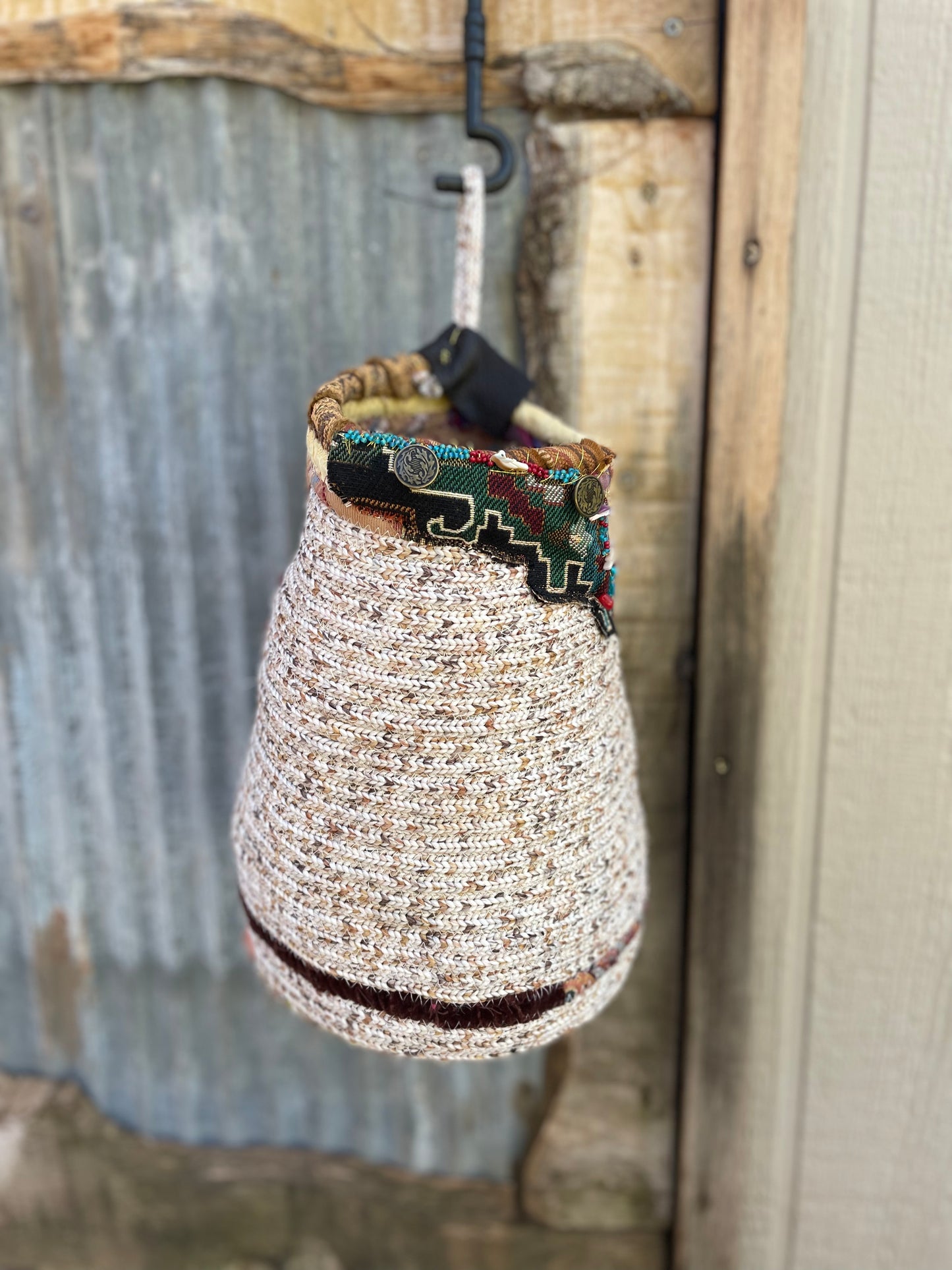 Bird song up-cycled rope vessel