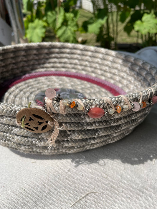 Grey and Burgundy Rope basket/tray