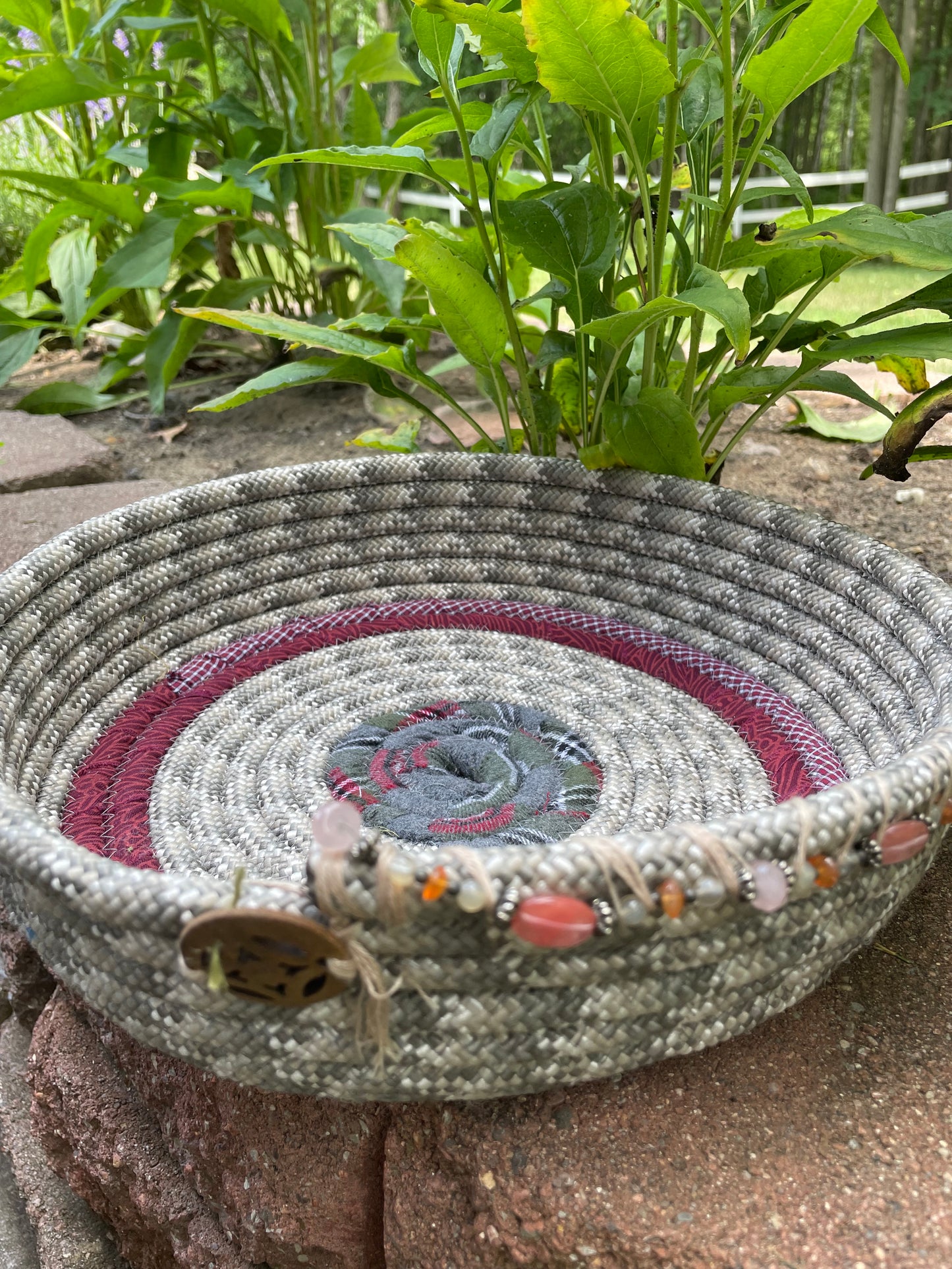 Grey and Burgundy Rope basket/tray