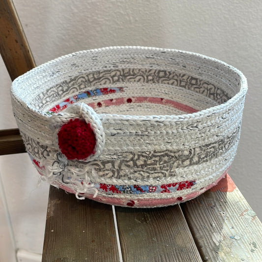 White and cranberry storage basket