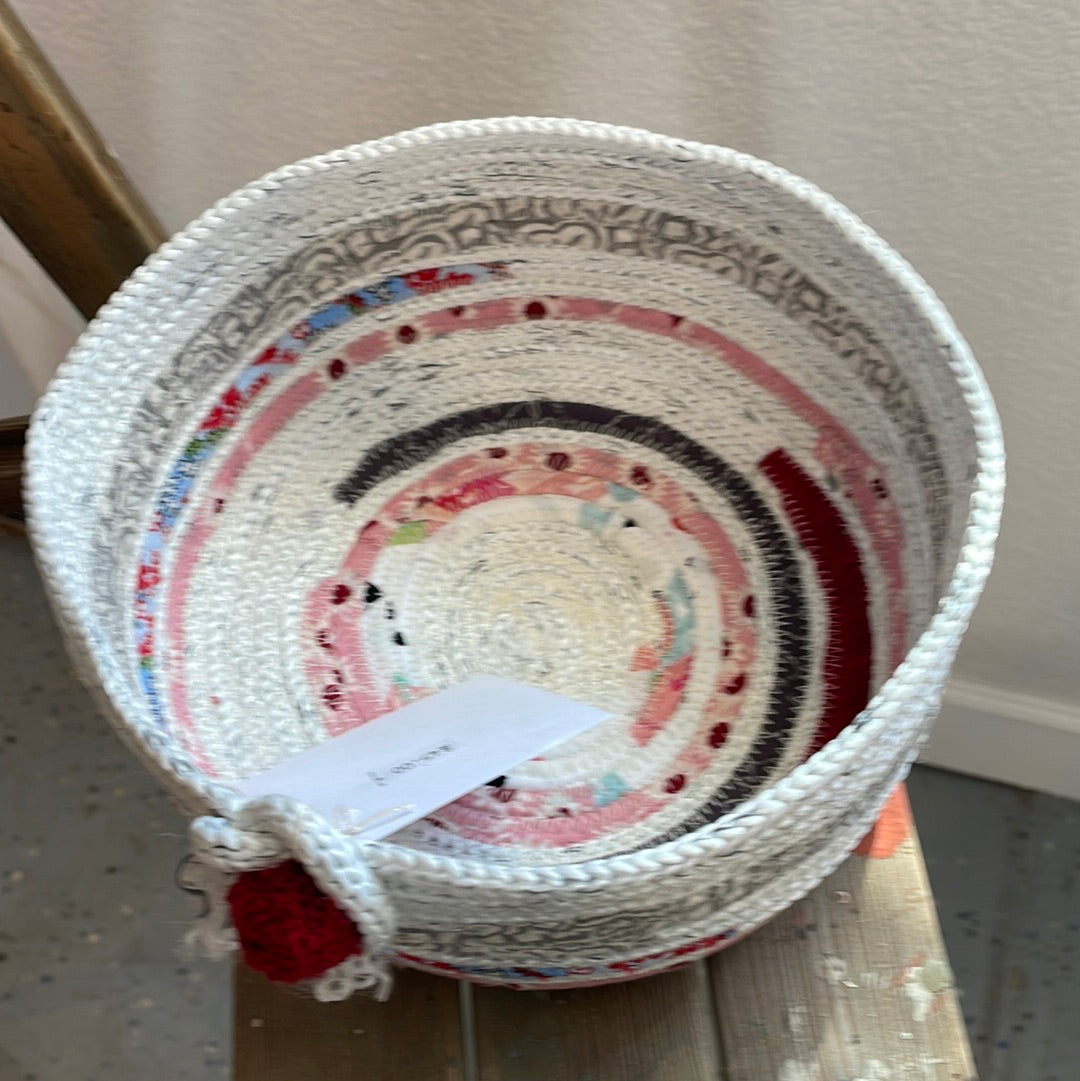 White and cranberry storage basket