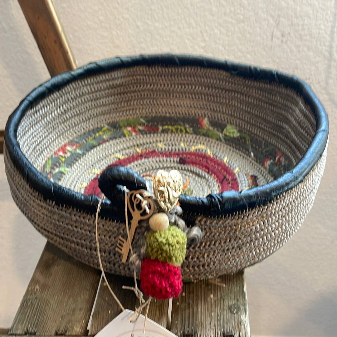 Burgundy gold rope basket/bowl