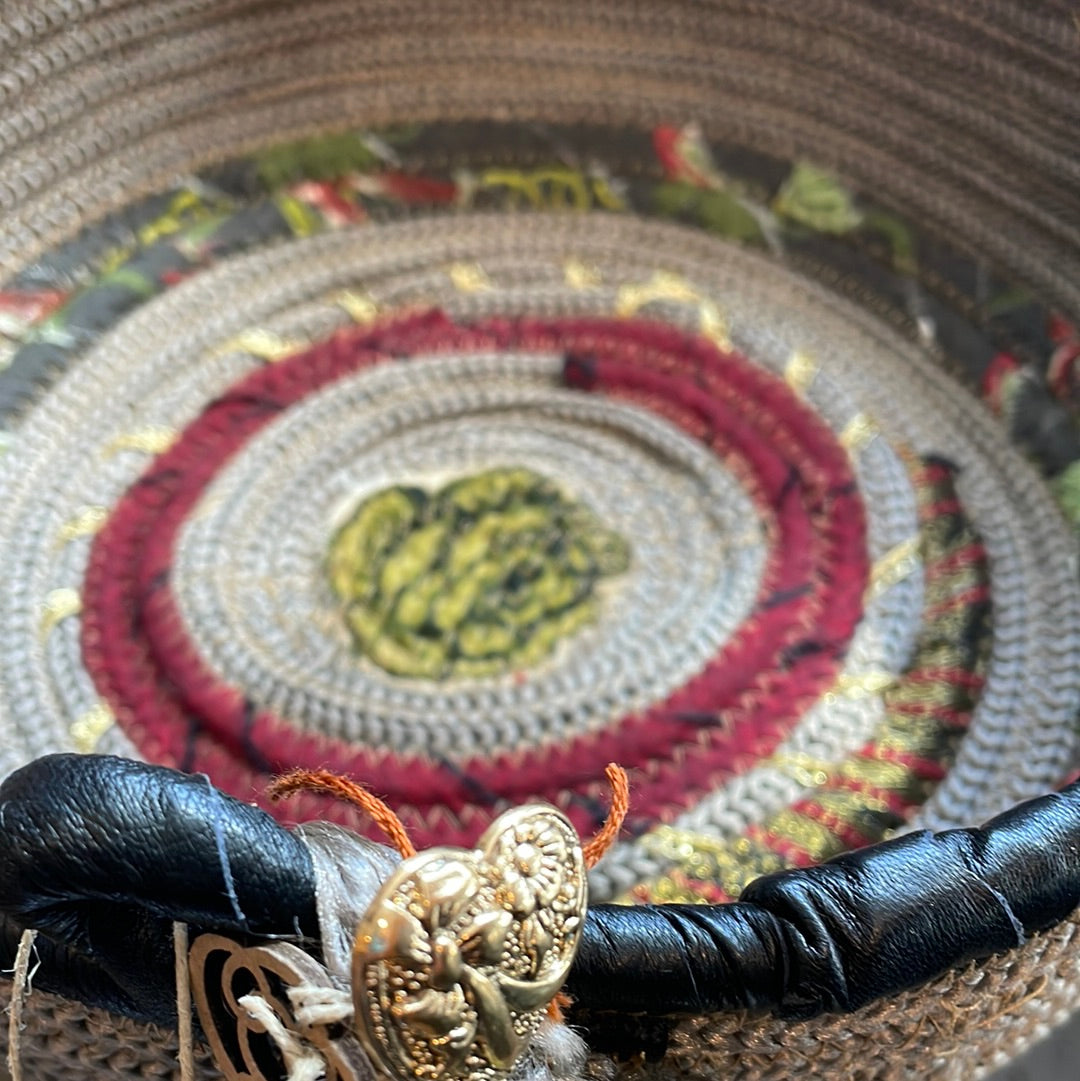 Burgundy gold rope basket/bowl