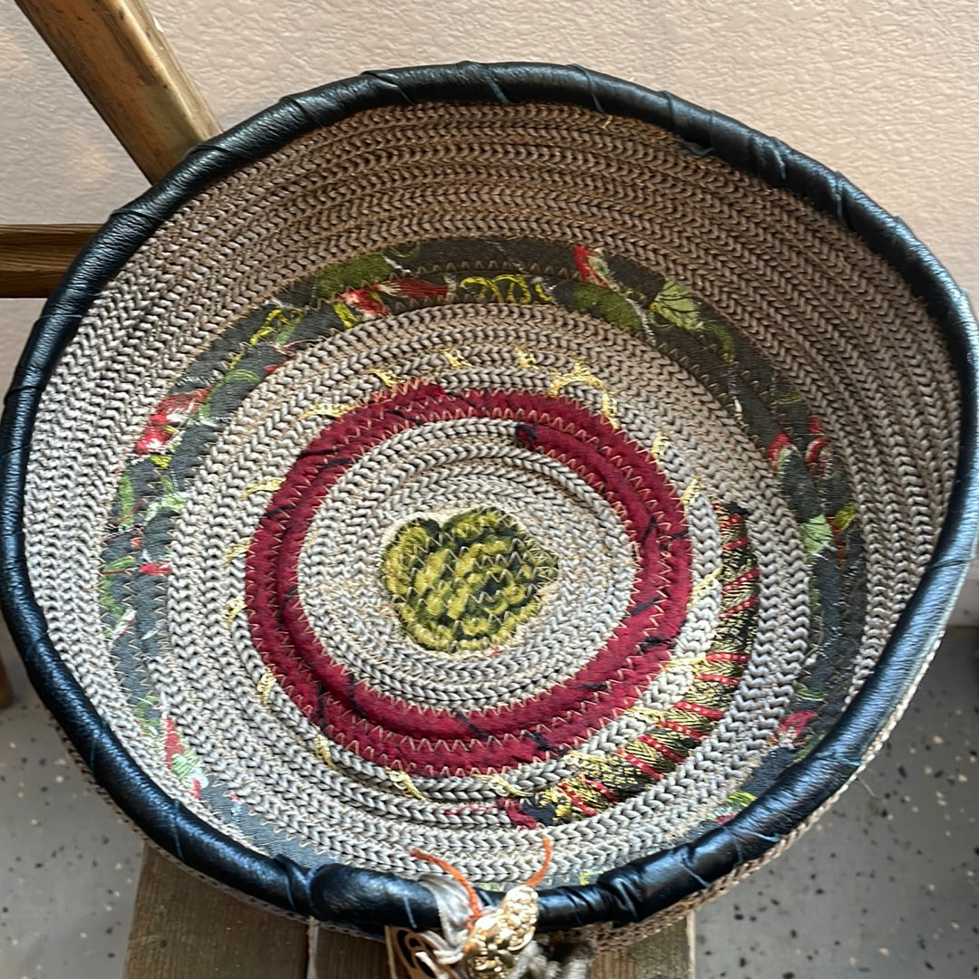 Burgundy gold rope basket/bowl