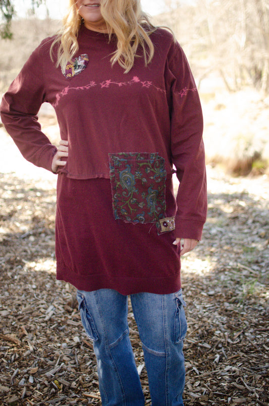 Wine and Vines Up-cycled Tunic sweater