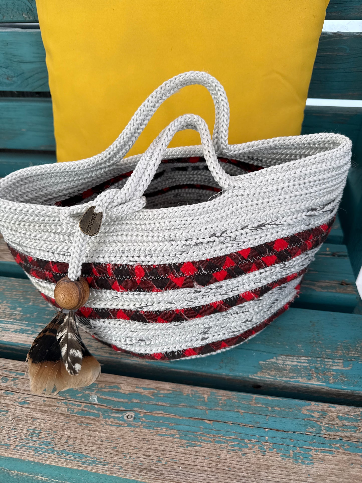 Buffalo feathers rope basket