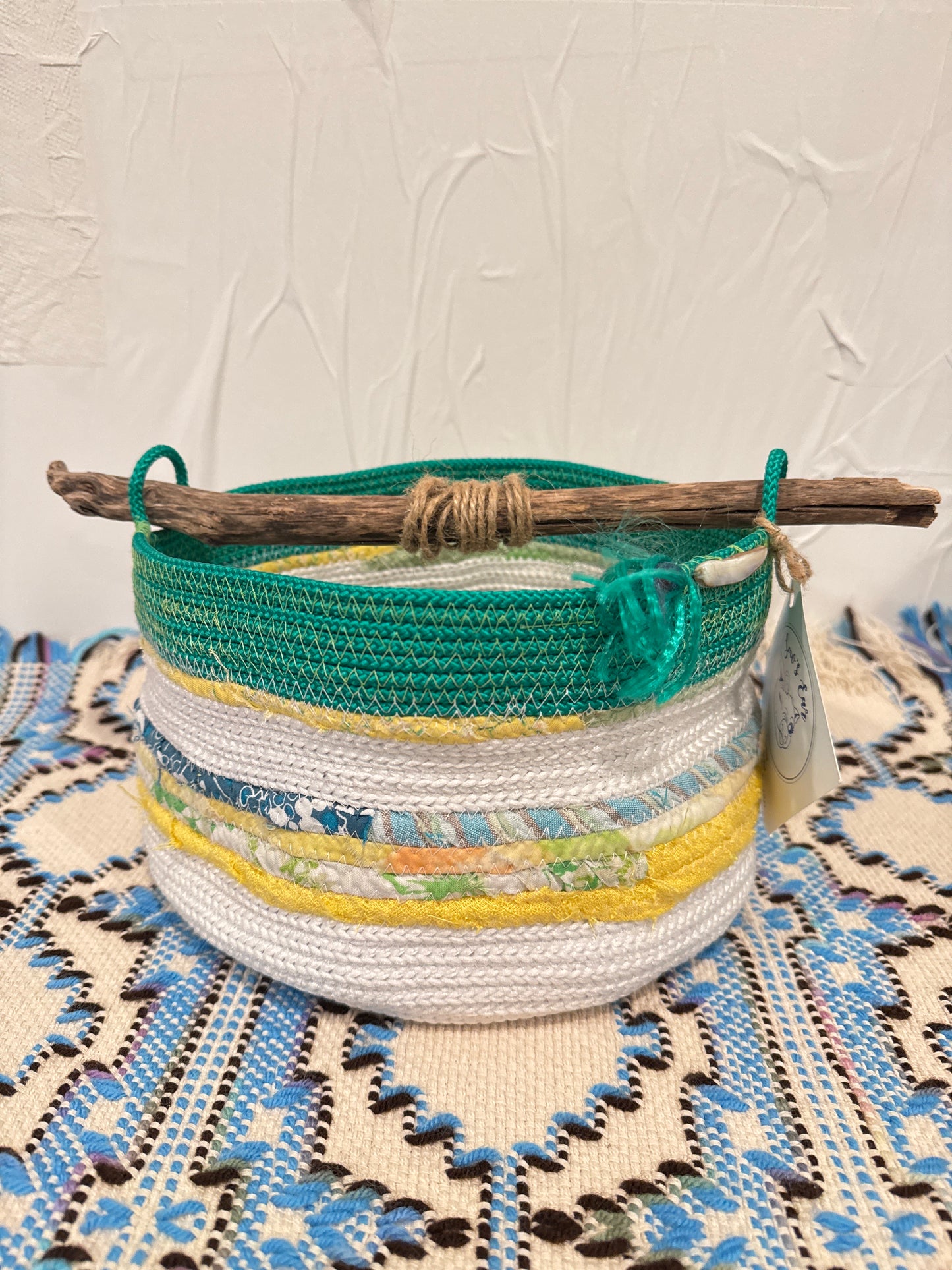 Teal and yellow basket