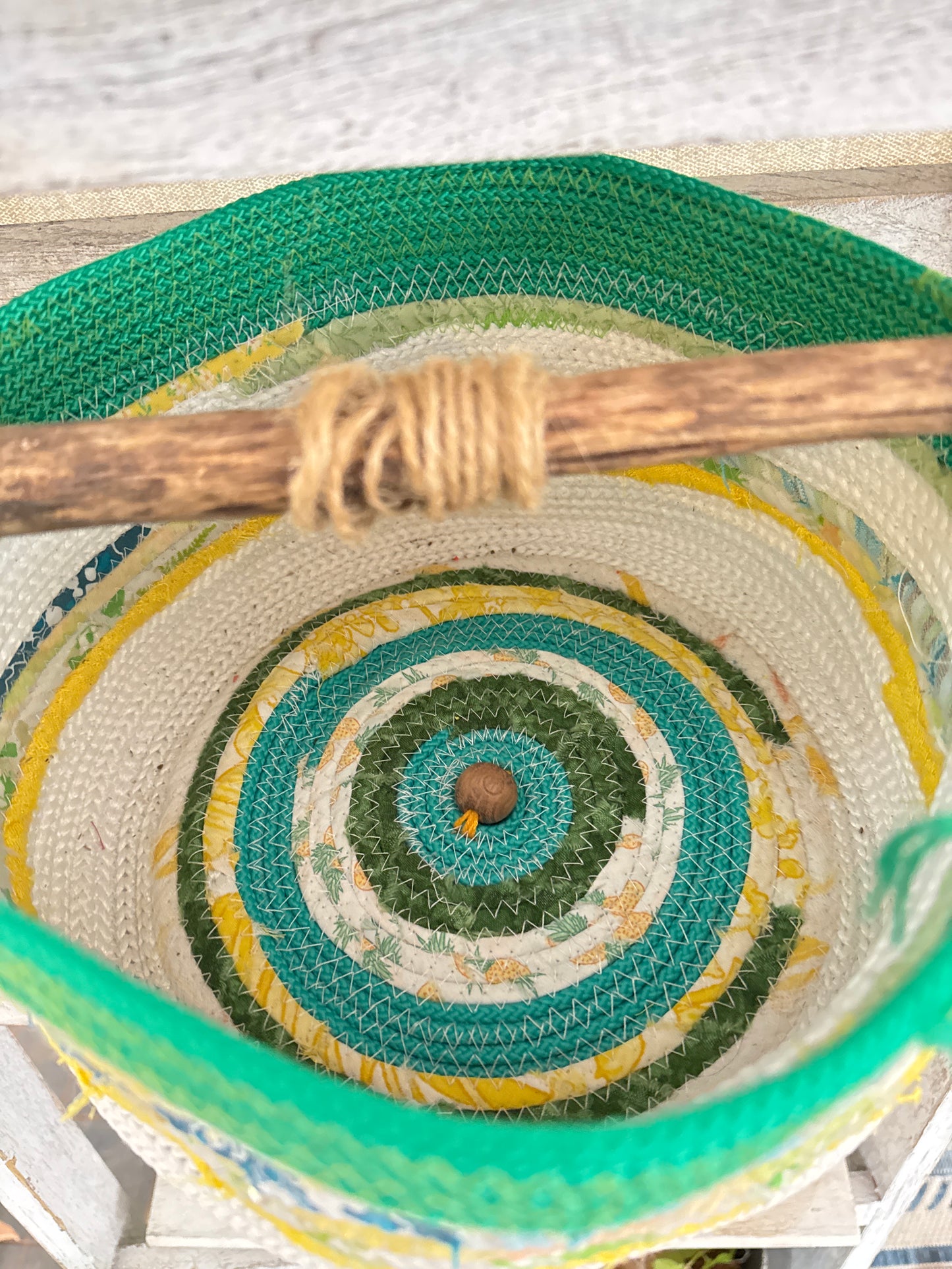 Teal and yellow basket