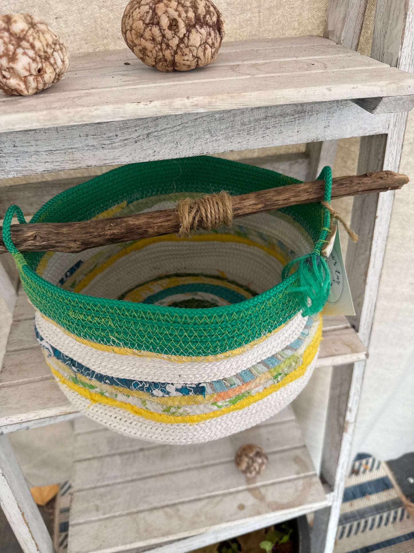 Teal and yellow basket