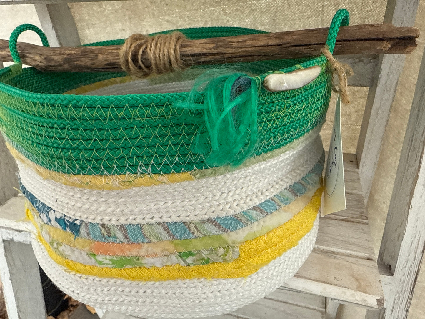 Teal and yellow basket