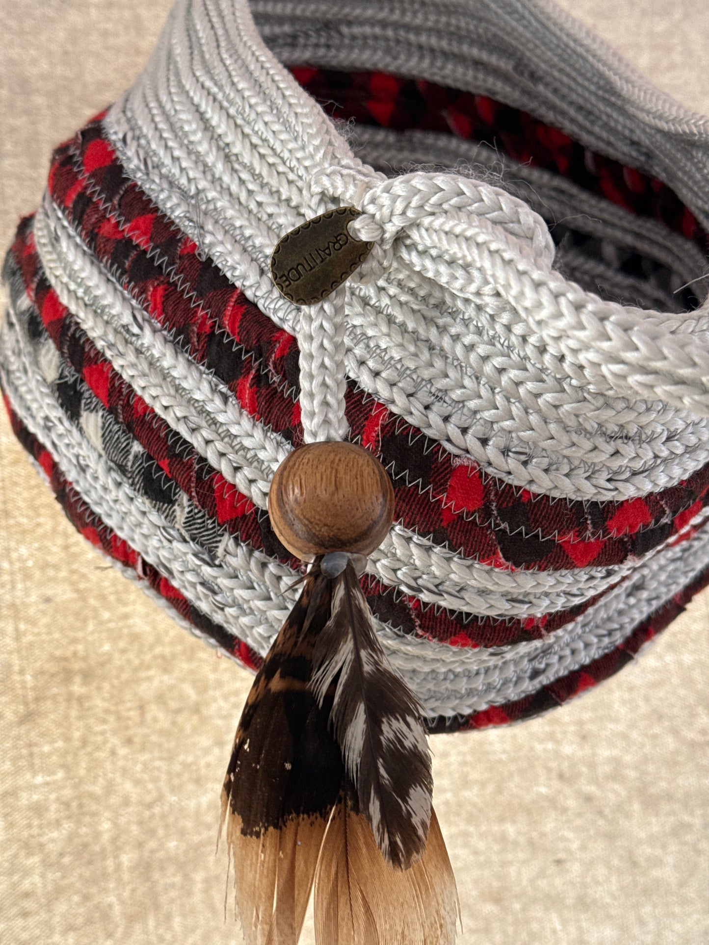 Buffalo feathers rope basket