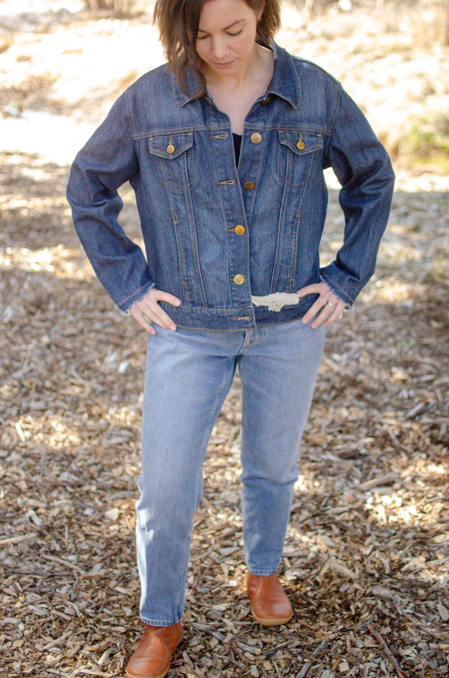 Denim and vintage lace cropped jacket