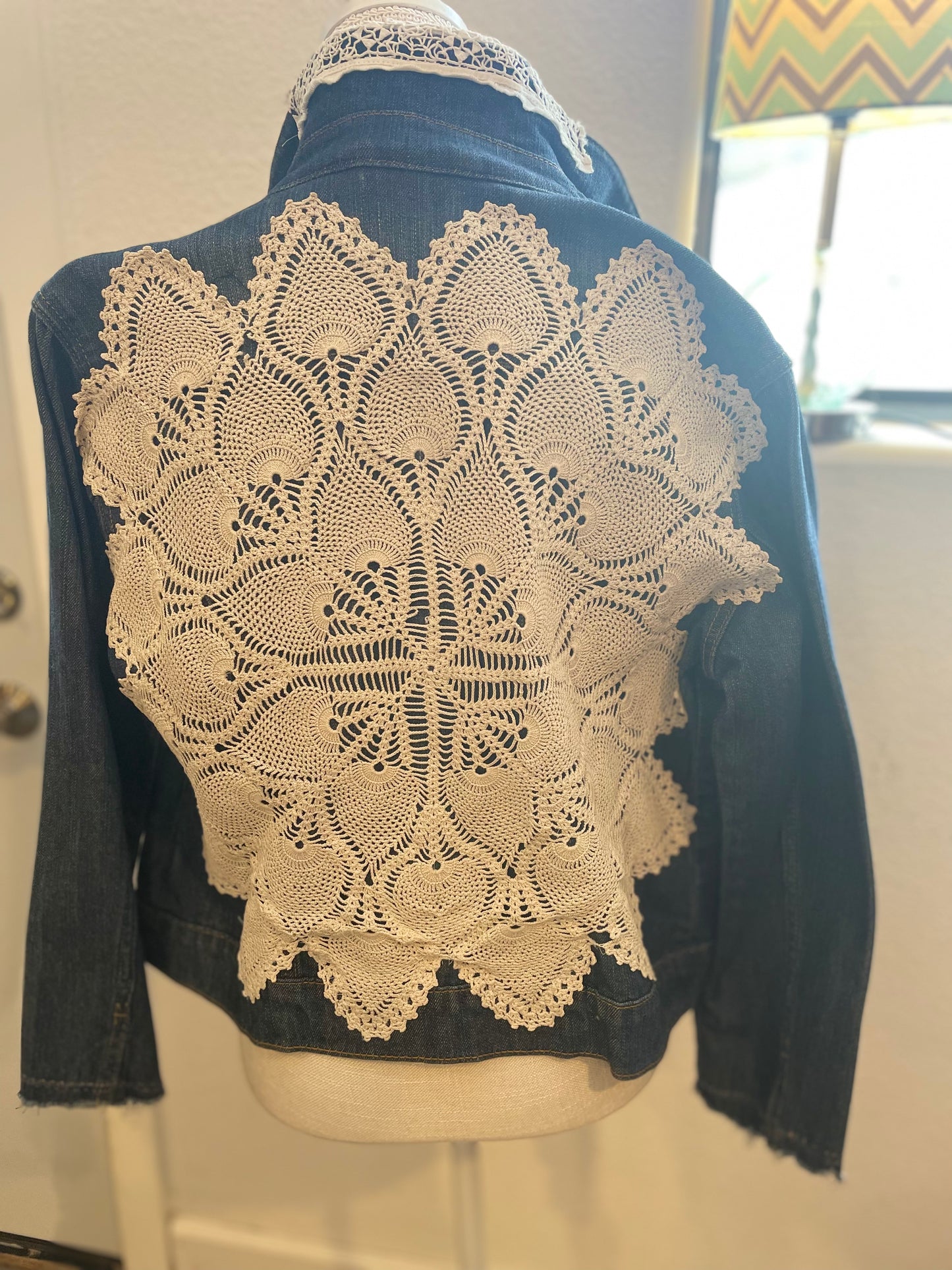 Denim and vintage lace cropped jacket